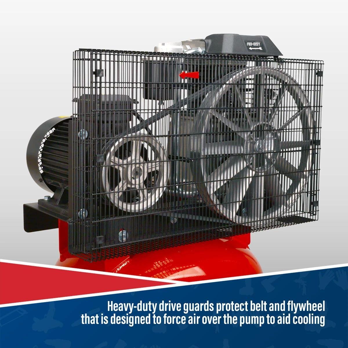 Sealey SACV52775B 270L Vertical Belt Drive Air Compressor 415V/32A - Image 8