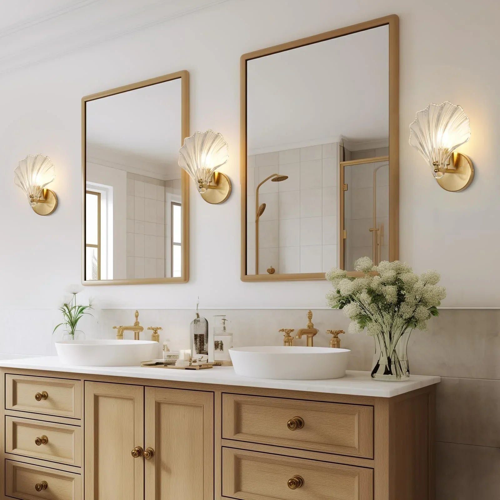 Brass and Glass Seashell Wall Light, E14 Bulb Base - Image 3