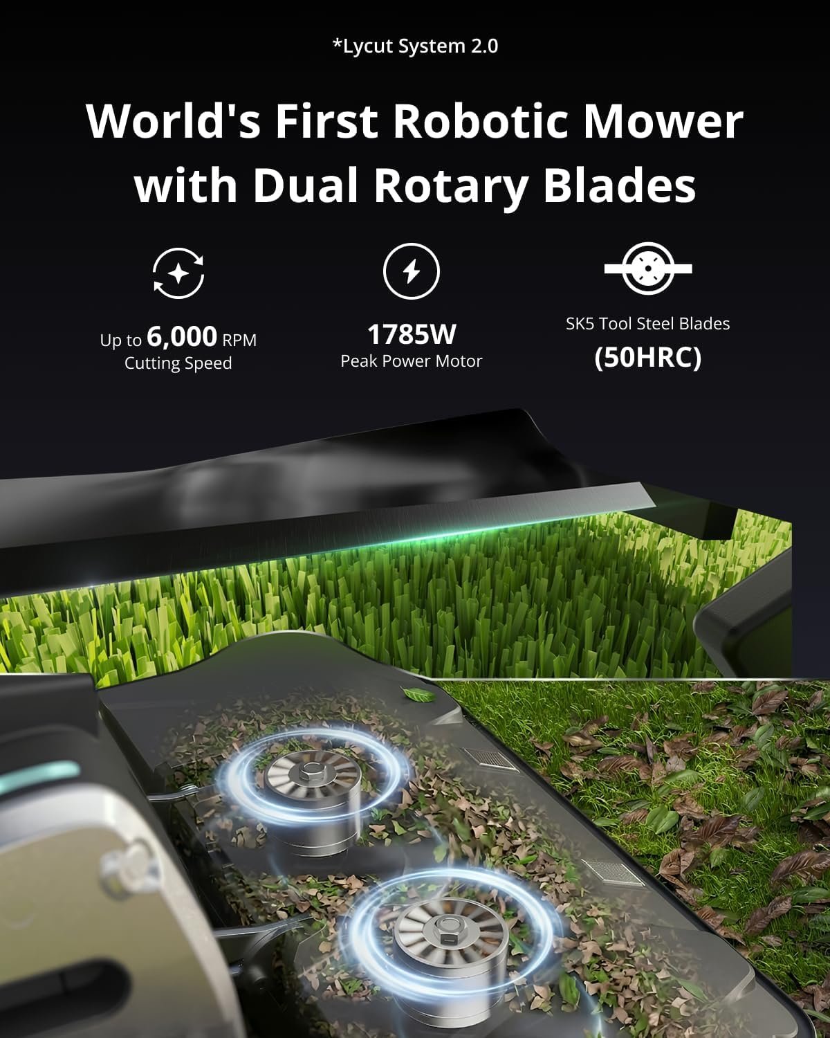 Lymow One Plus Robot Lawn Mower Wire-Free with RTK and Vision Navigation, 100% (45°) Slope Climbing, 1.1 Acres Daily Coverage, 16-Inch Dual-Blade - Image 2