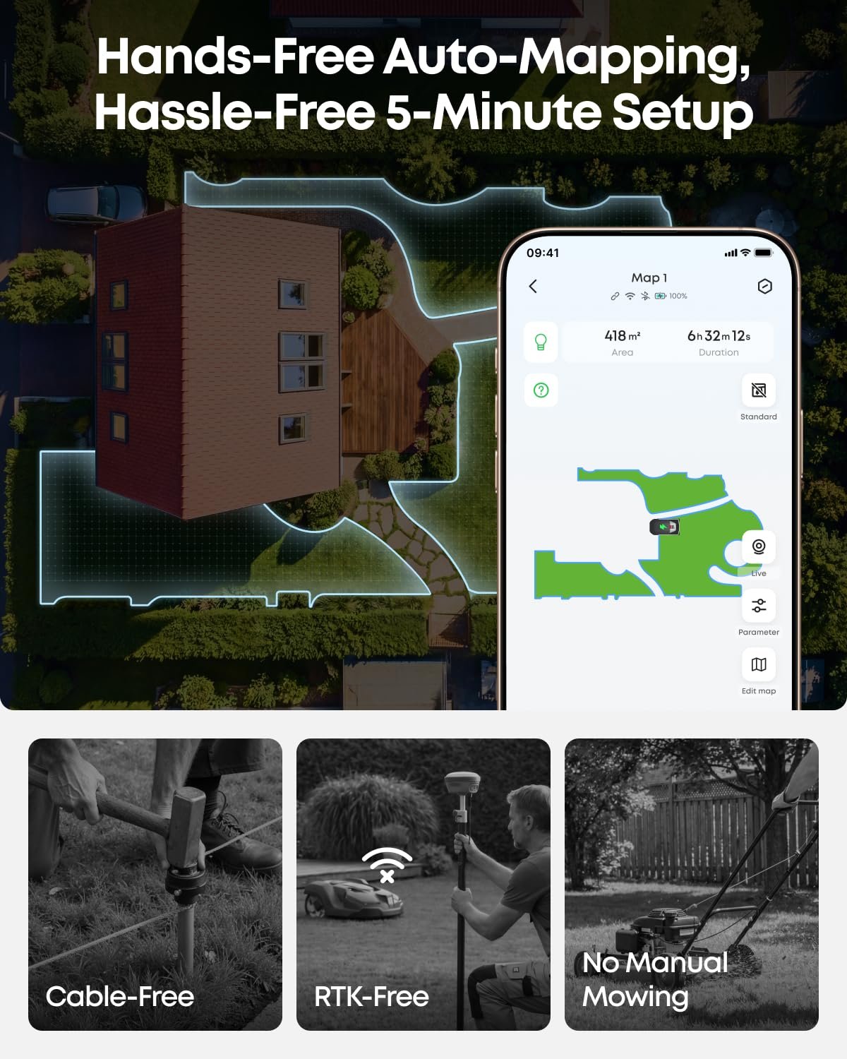 eufy Robot Lawn Mower, C15 without Boundary with Garage, 500 m2 Coverage - Image 4