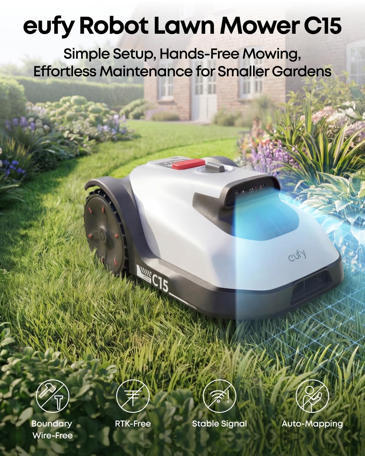 eufy Robot Lawn Mower, C15 without Boundary with Garage, 500 m2 Coverage - Image 2