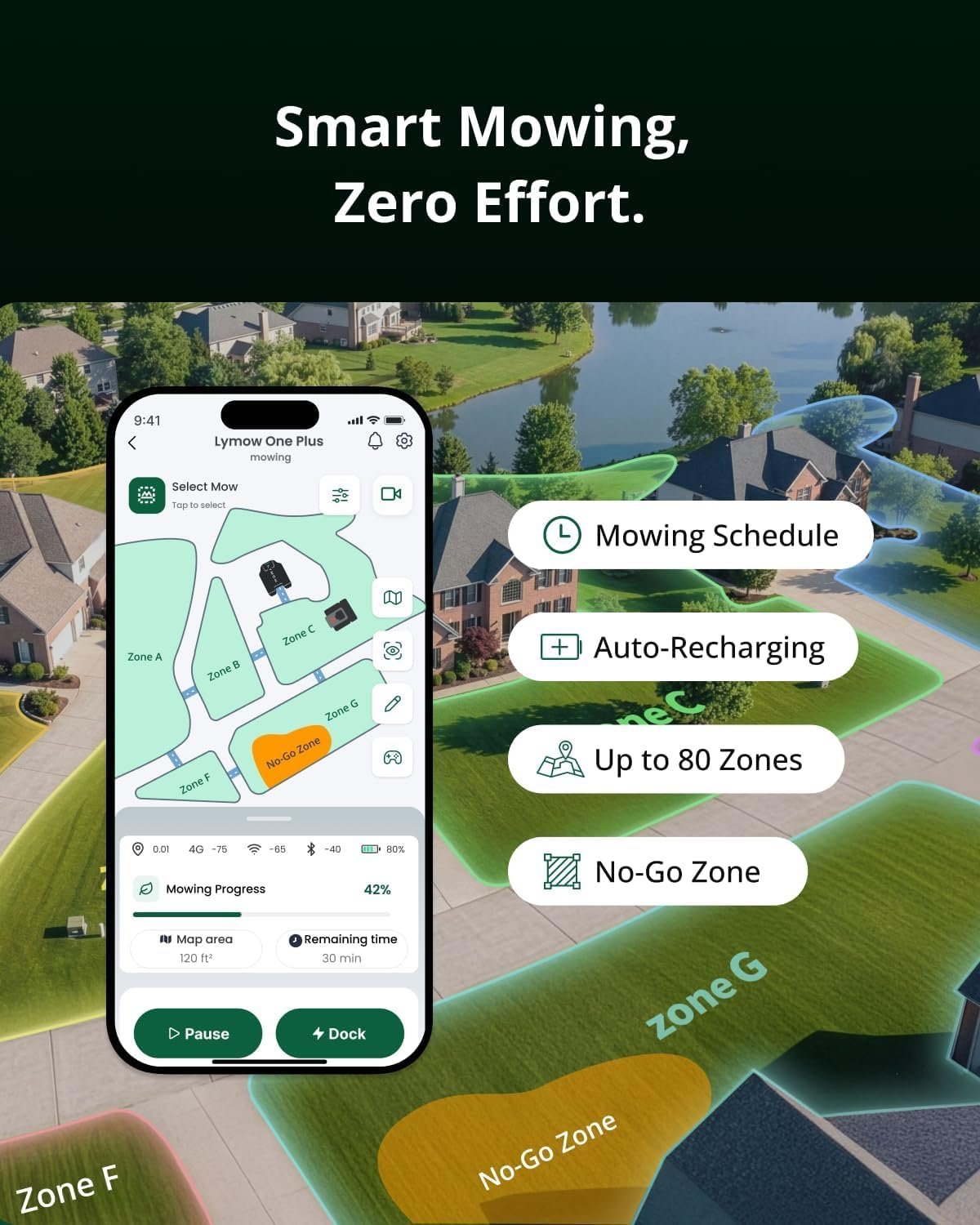 Lymow One Plus Robot Lawn Mower Wire-Free with RTK and Vision Navigation, 100% (45°) Slope Climbing, 1.1 Acres Daily Coverage, 16-Inch Dual-Blade - Image 8