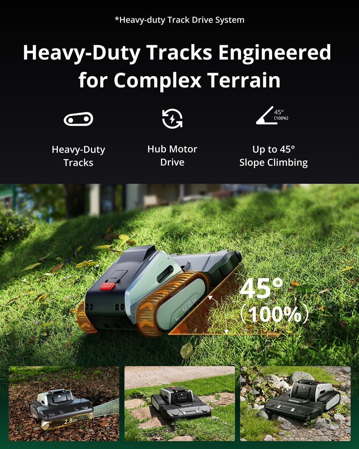 Lymow One Plus Robot Lawn Mower Wire-Free with RTK and Vision Navigation, 100% (45°) Slope Climbing, 1.1 Acres Daily Coverage, 16-Inch Dual-Blade - Image 5