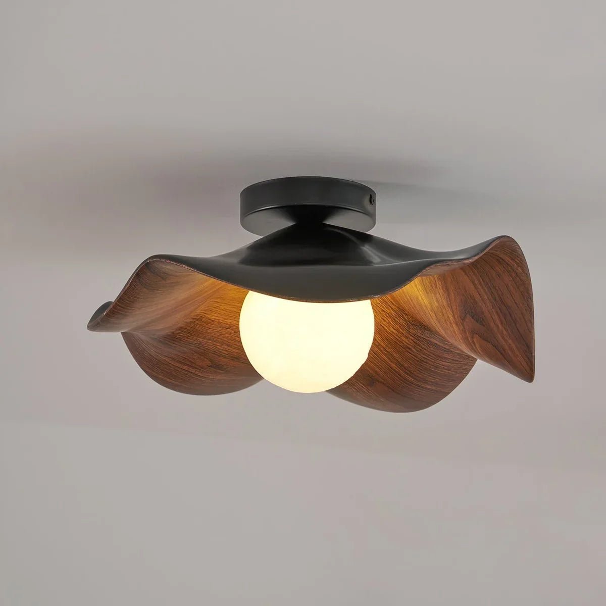 Wavy Wood Petal Ceiling Light With Globe Diffuser - Image 3