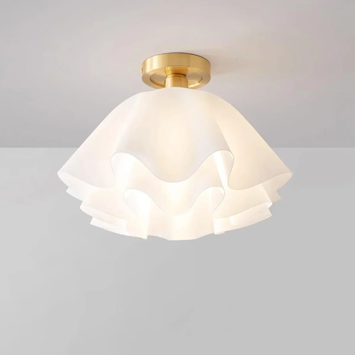 Ruffled Shade Semi Flush Mount Ceiling Light With Brass Fitting - Image 2