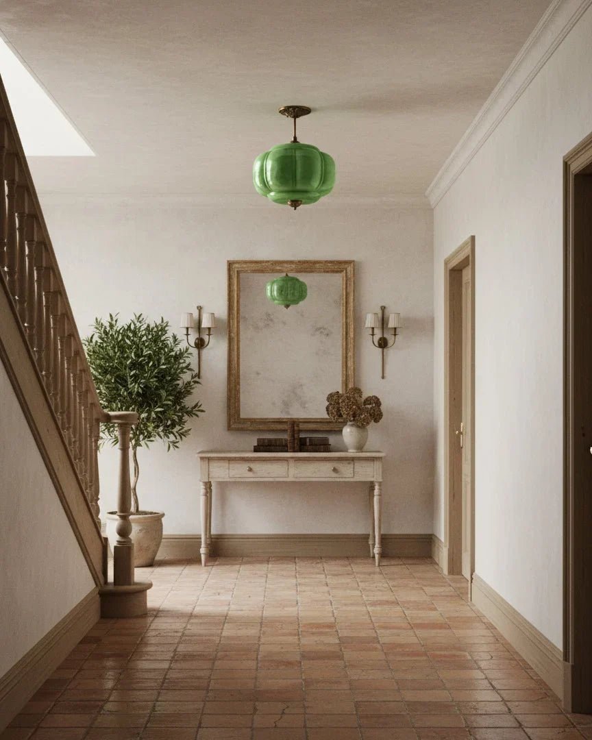 Sculpted Glass Ceiling Light With Brass Accents - Image 3