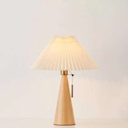 Japanese Wooden Table Lamp With Pleated Fabric Shade