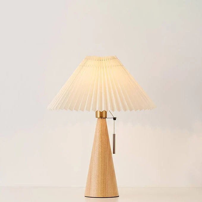 Japanese Wooden Table Lamp With Pleated Fabric Shade