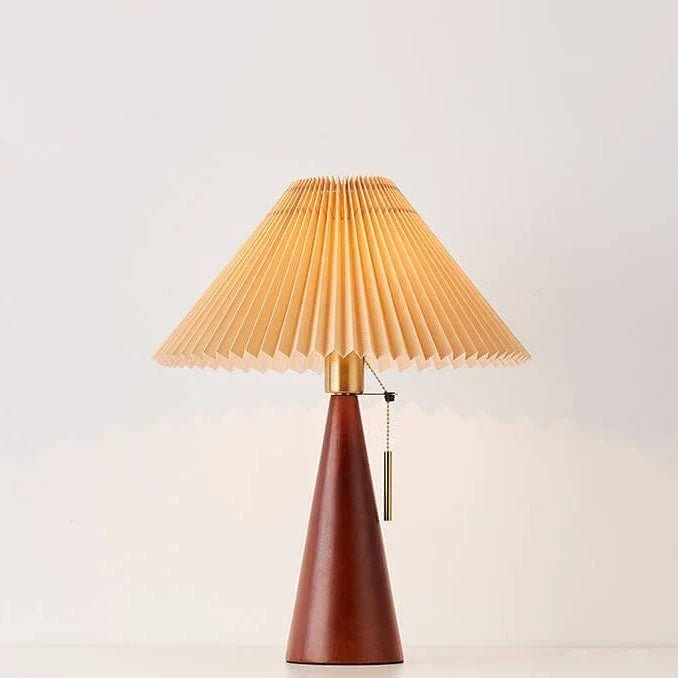 Japanese Wooden Table Lamp With Pleated Fabric Shade - Image 2