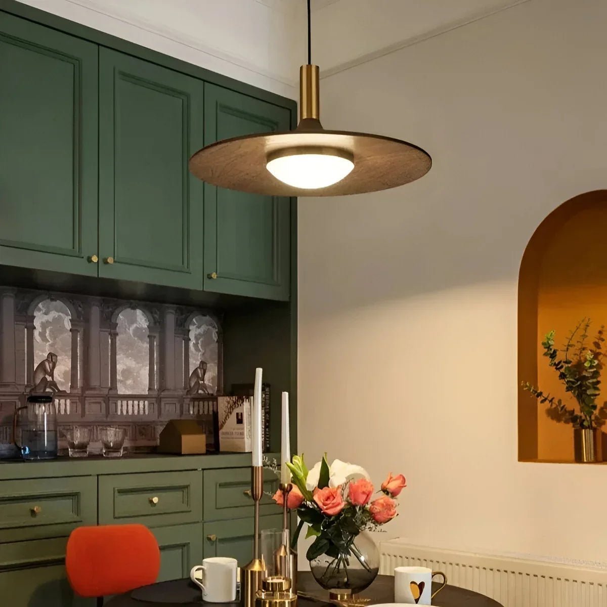 Nordic Walnut Wood Disc Pendant Light, Adjustable Cord - Image 3