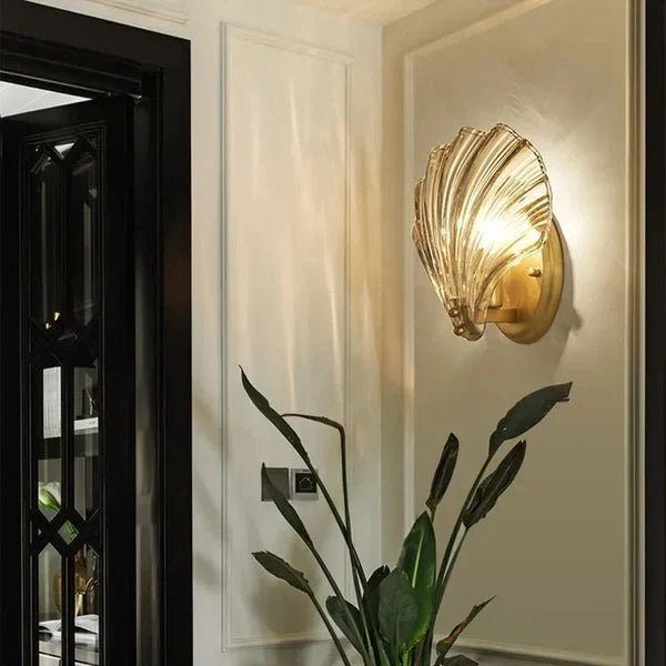 Brass and Glass Seashell Wall Light, E14 Bulb Base - Image 2