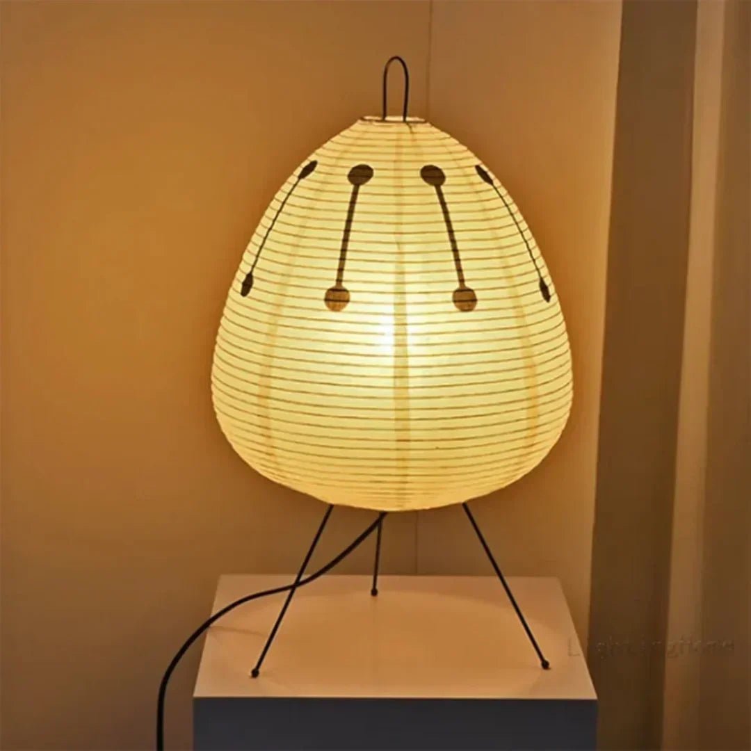 Japanese Rice Paper Lantern Tripod Floor Lamp With Black Metal Legs - Image 2