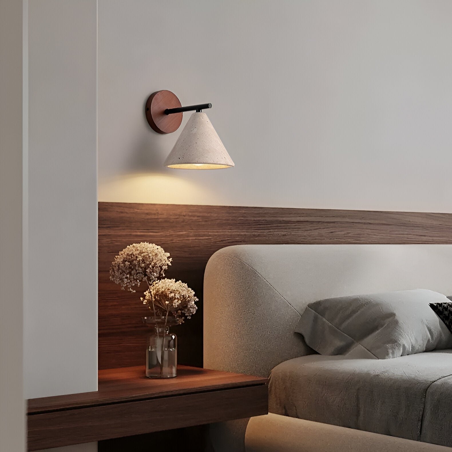 Yellow Travertine Cone Wall Light With Wood Base - Image 2