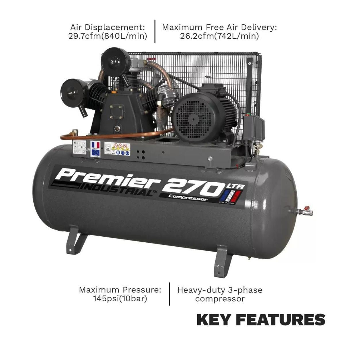 Sealey SAC32775B 270L Belt Drive Air Compressor 415V - Image 3