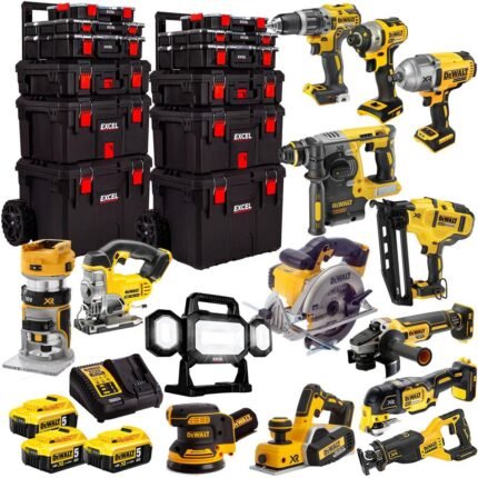 Dewalt 18V 14 Piece Power Tool Kit with 3 x 5.0Ah Batteries & Trolley Toolbox