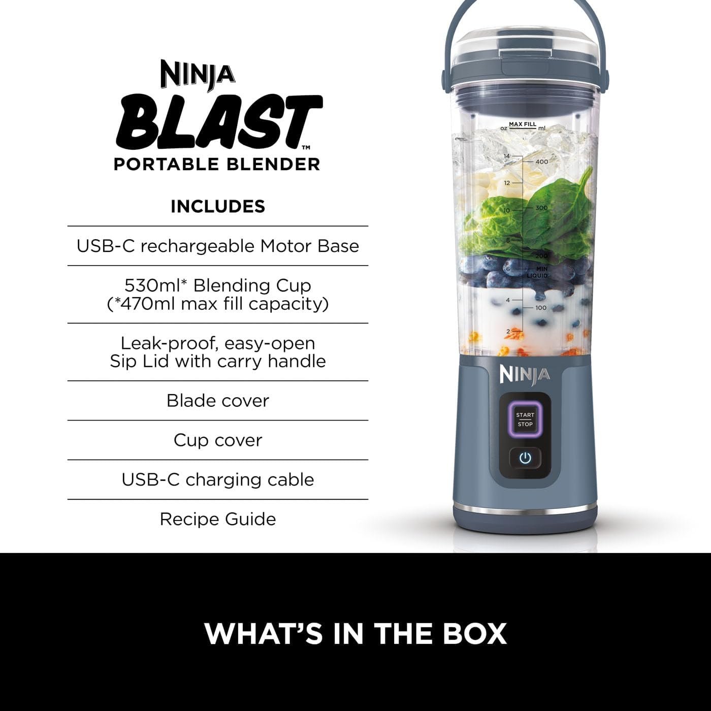 Ninja Blast Cordless Portable Blender Denim Blue BC151UKNV - Image 3