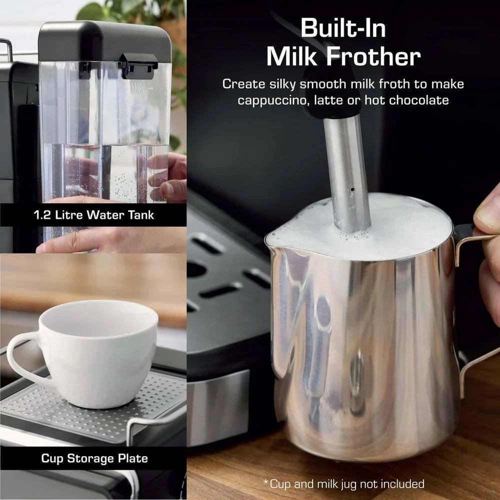 Swan SK22113BLK Espresso Digital Coffee Machine with Built-in Milk Frother - Black - Image 4